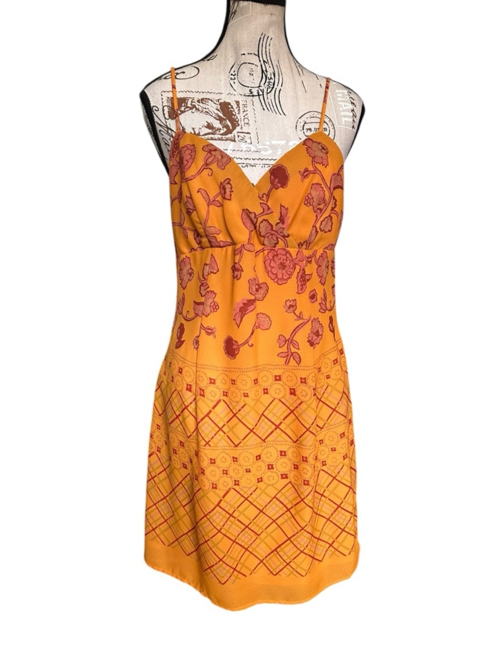 Vintage Rampage Burnt Orange Floral Mini Dress Y2K Spaghetti Strap 90s - Picture 1 of 15